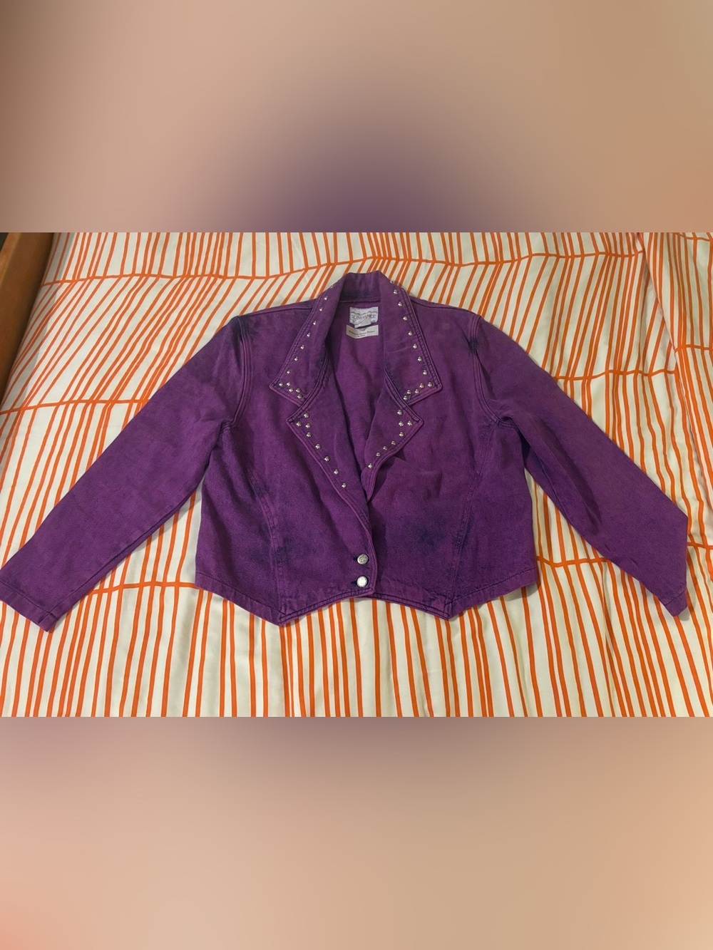 Vintage Sundance Purple Acid Washed Western Studded Denim Jacket Size L